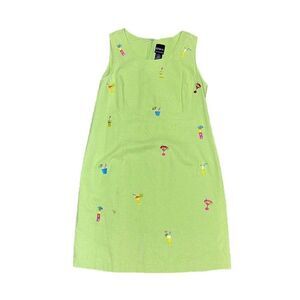 Vintage LIME Green ERIKA Petite Dress Embroidered Beach Umbrella Drinks Size 10